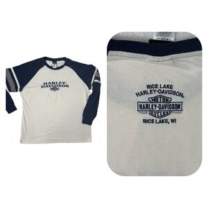 Vintage Harley Davidson Mens Shirt Raglan Long Sleeve Embroidered 90s 2XL Read